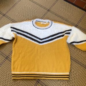 Yellow and white soft knit sweater